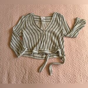 Striped V-Neck Tie-Front Blouse